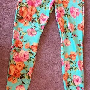 Floral Turquoise & Peach Women’s Leggings M